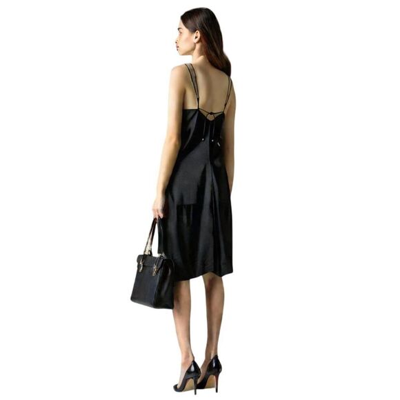 Sam Edelman Black Satin Spaghetti Strap Dress Size 8 - Picture 1 of 11